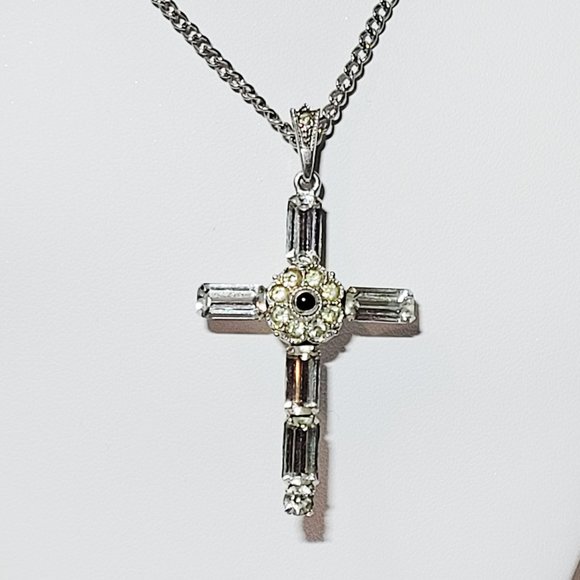 1970's Sterling Silver Eternal Peephole Glass The Lords Prayer Cross Necklace - Picture 1 of 8